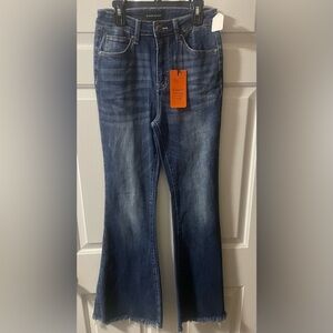 Risen High Rise Vintage Frayed Hem Flare Jean